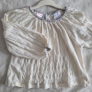 🧸2/20$ Zara Kids Ivory Textured Blouse Floral Hem Size 3T Girl Toddler